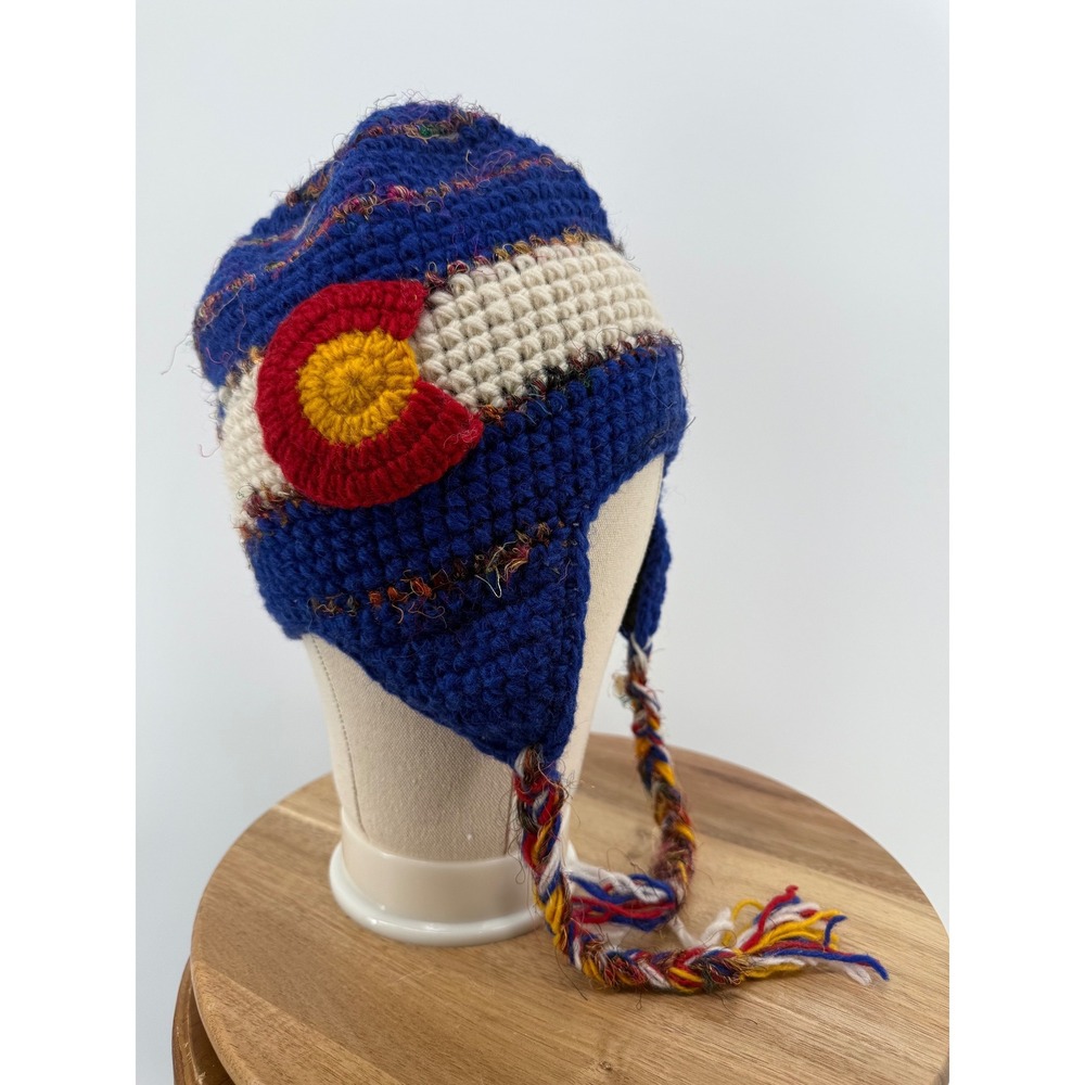 NEW Colorado Flag Beanie Hat Wool Lined Earflap Tassel‎ Handmade Nepal
